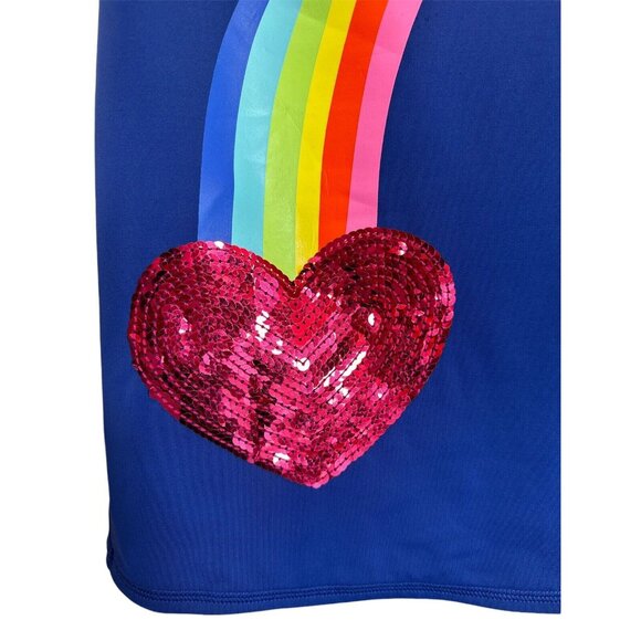 Lands End Rash Guard Swim Shirt Blue Girls XL16 Rainbow Heart Pride Short Sleeve - Picture 2 of 6